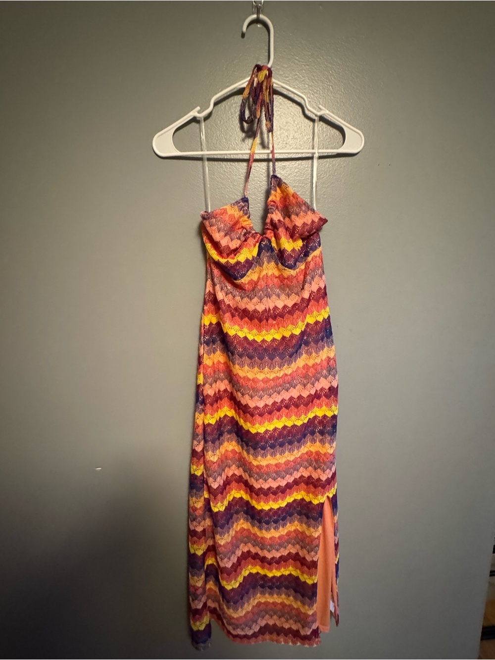 wild fable Chevron Halter Midi Dress in Pink, Yellow & Purple
